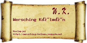 Wersching Kálmán névjegykártya